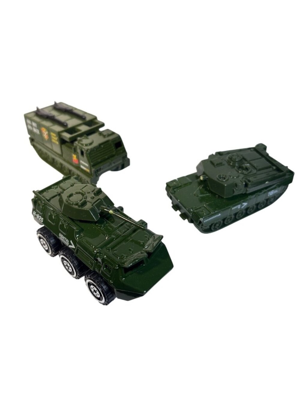 Set Of 3 Green Military Army Toy Vehicles Tanks And Missile Carrier Metal & Plas